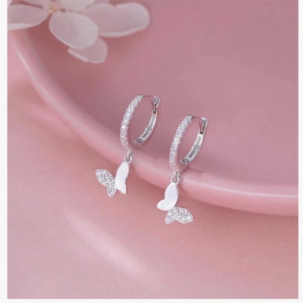 Anthropologie Silver Butterfly Charm Earrings